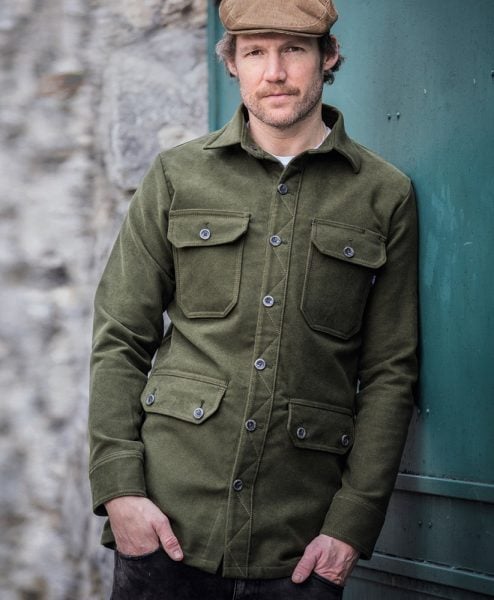 McNair men's moleskin Field Shirt in olive green