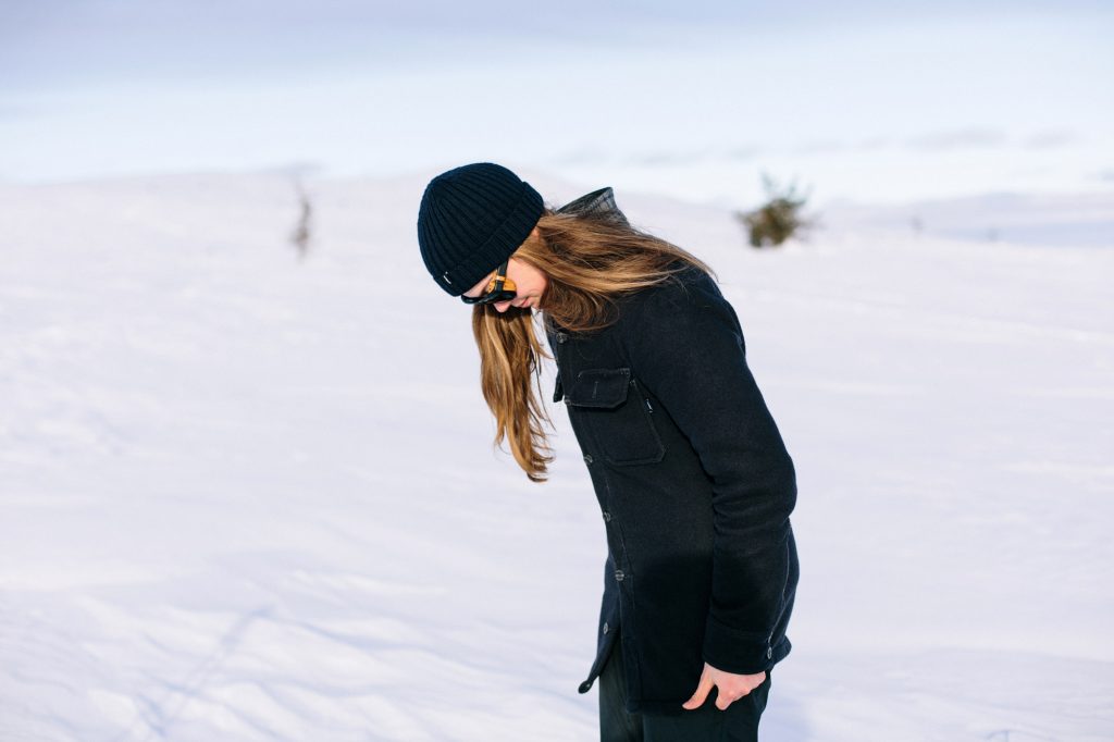 Photographer Liz Seabrook in a McNair merino Mountain Shirt in Arctic Finland